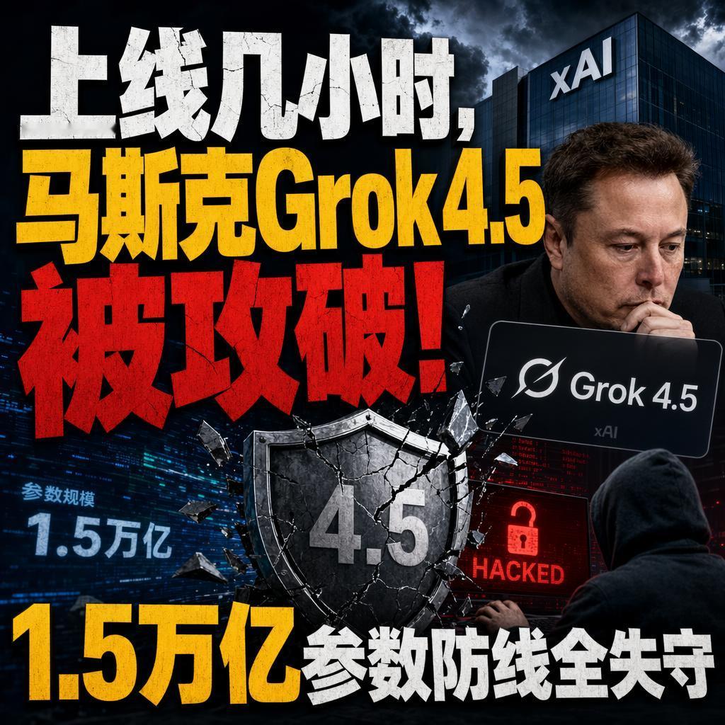 很多人以为参数越大，AI模型就越安全。
但马斯克的Grok 4.5用不到一天时间