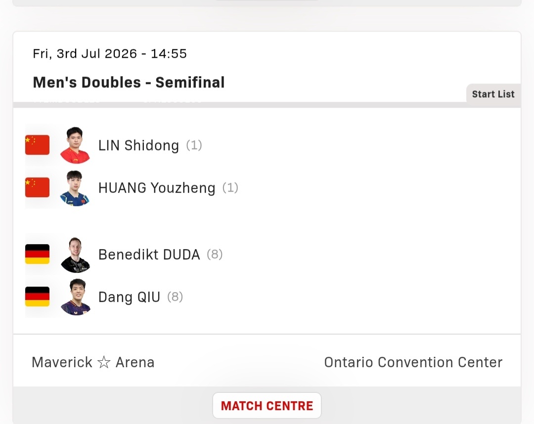 政在这里 🆚黄友政 📍WTT美国大满贯🏓赛程信息预告🏓『正赛第六比赛日』