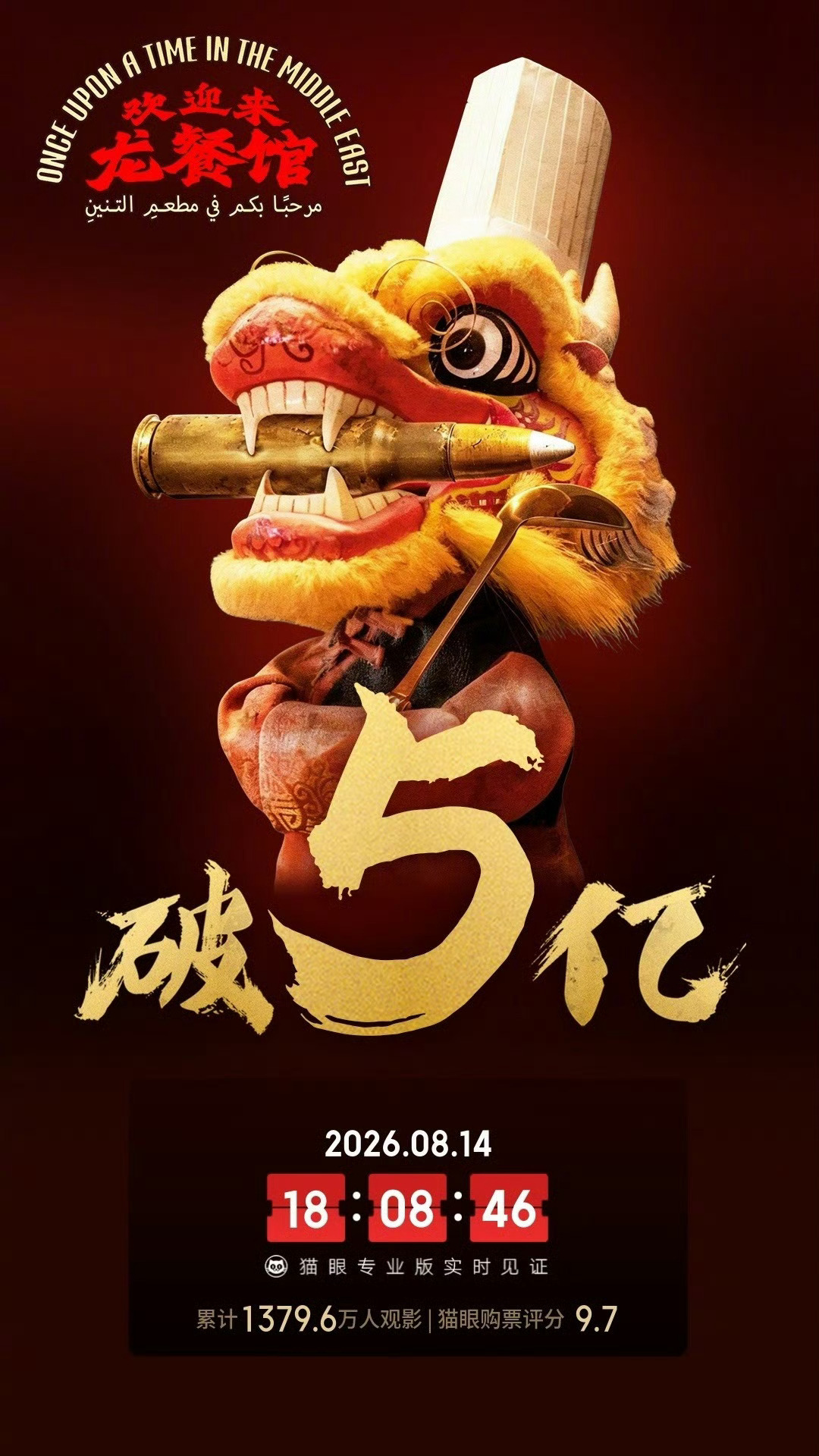 欢迎来龙餐馆票房破5亿据猫眼专业版数据，电影欢迎来龙餐馆上映第四天，票房已破五亿