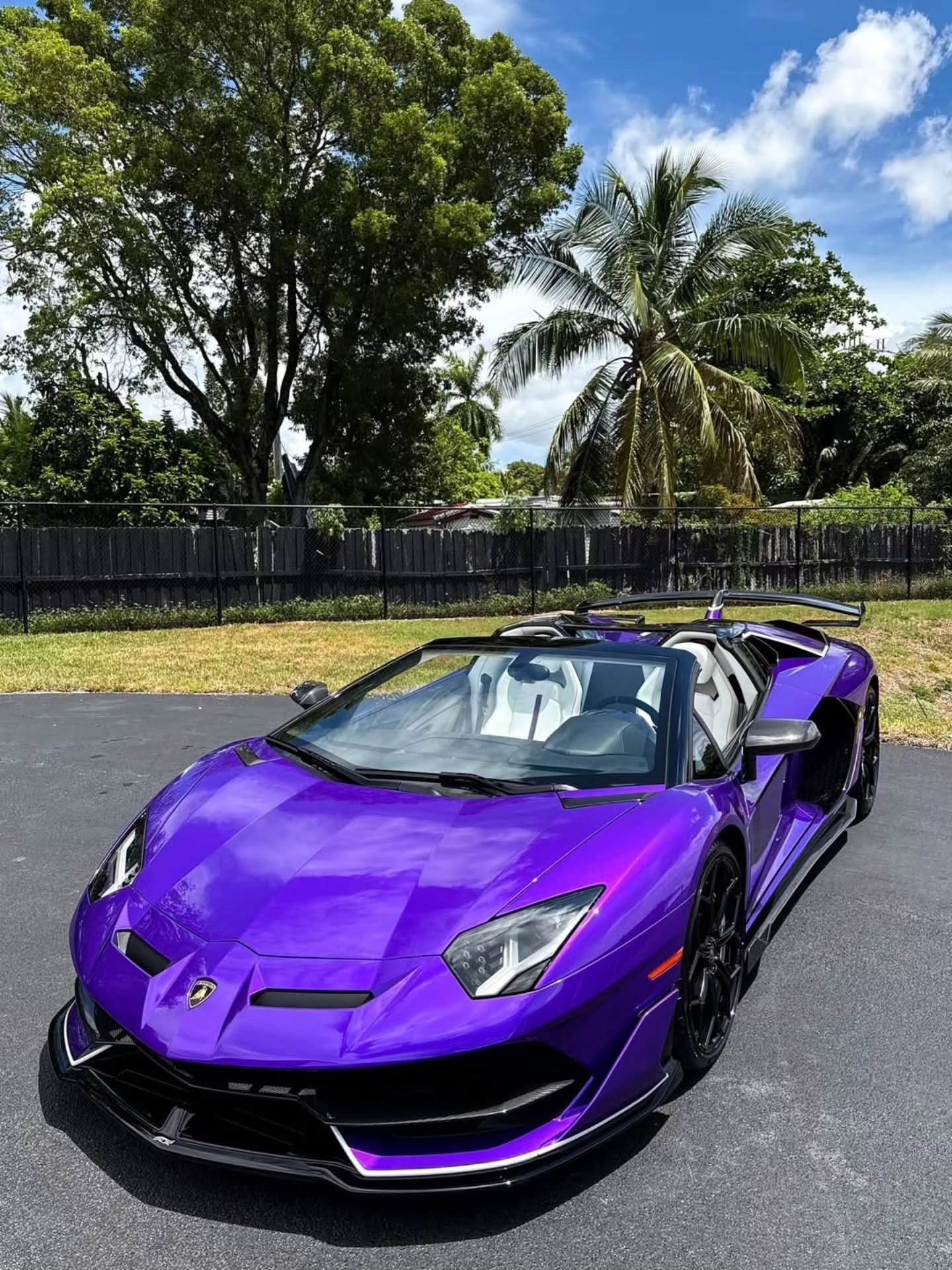 这款Aventador SVJ Roadster以紫罗兰帕西法厄色调涂装，内饰为