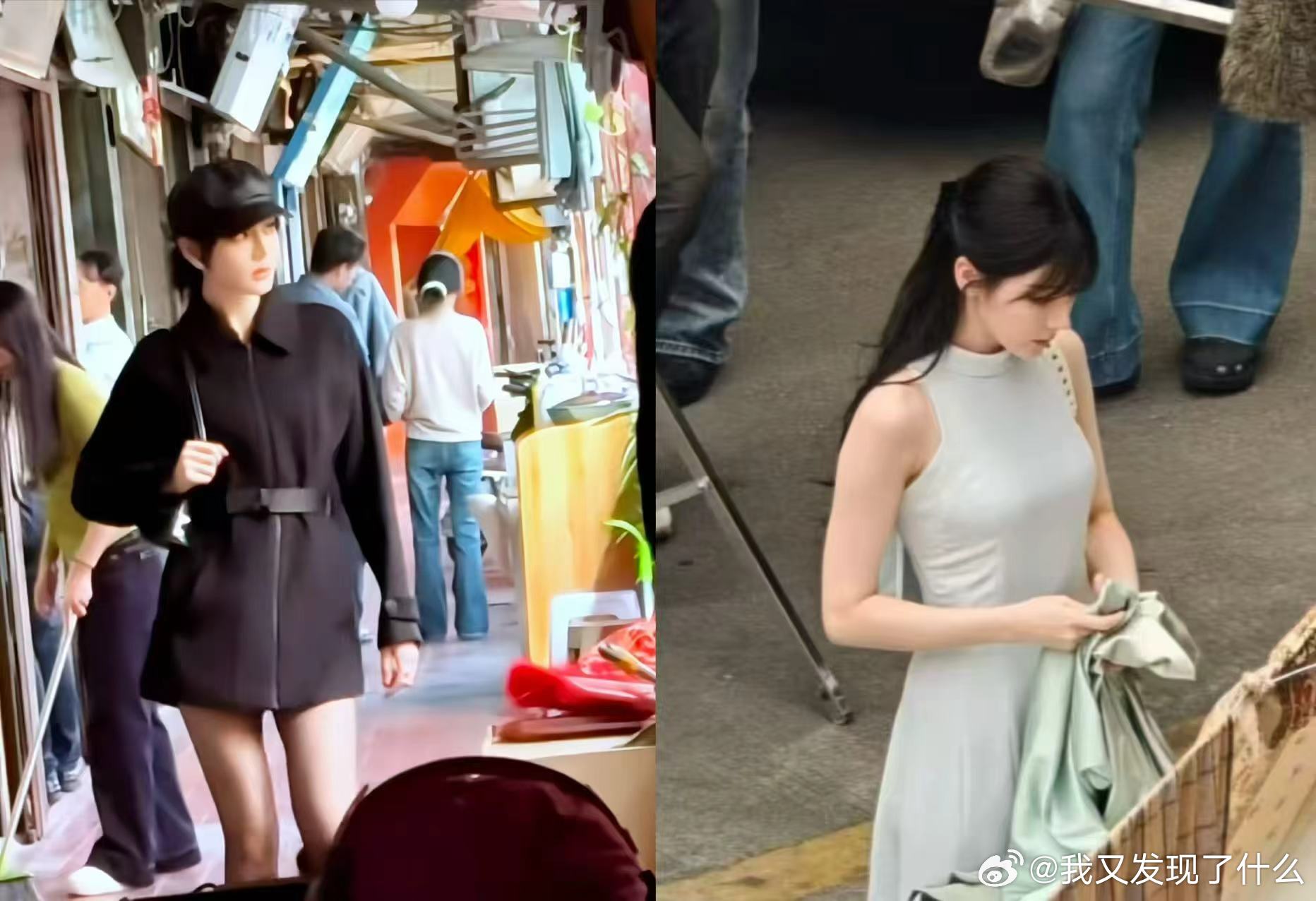 迪丽热巴一会温婉蓝色连衣裙，一会酷飒allblack ​​​