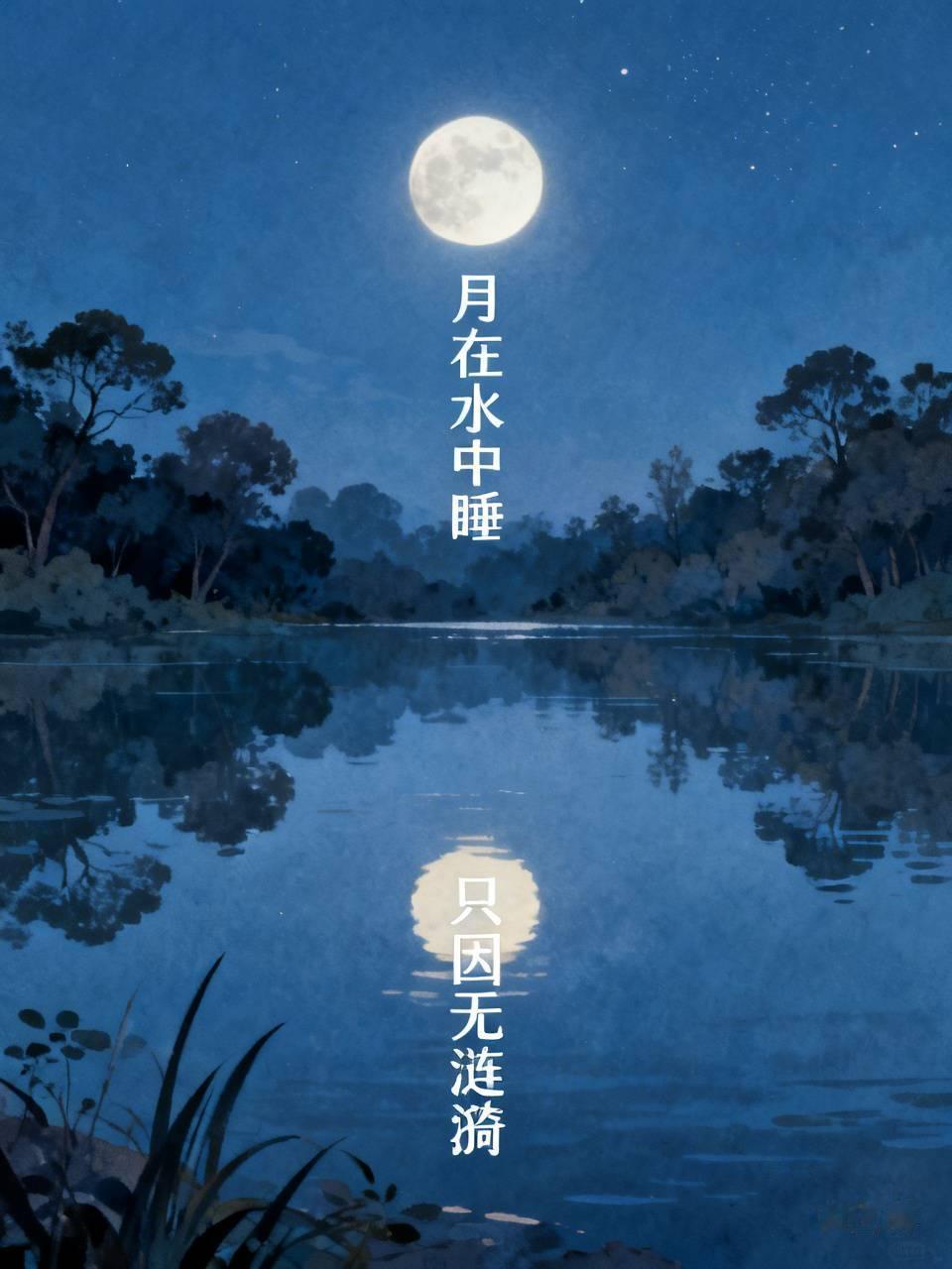 下联：只因无涟漪。