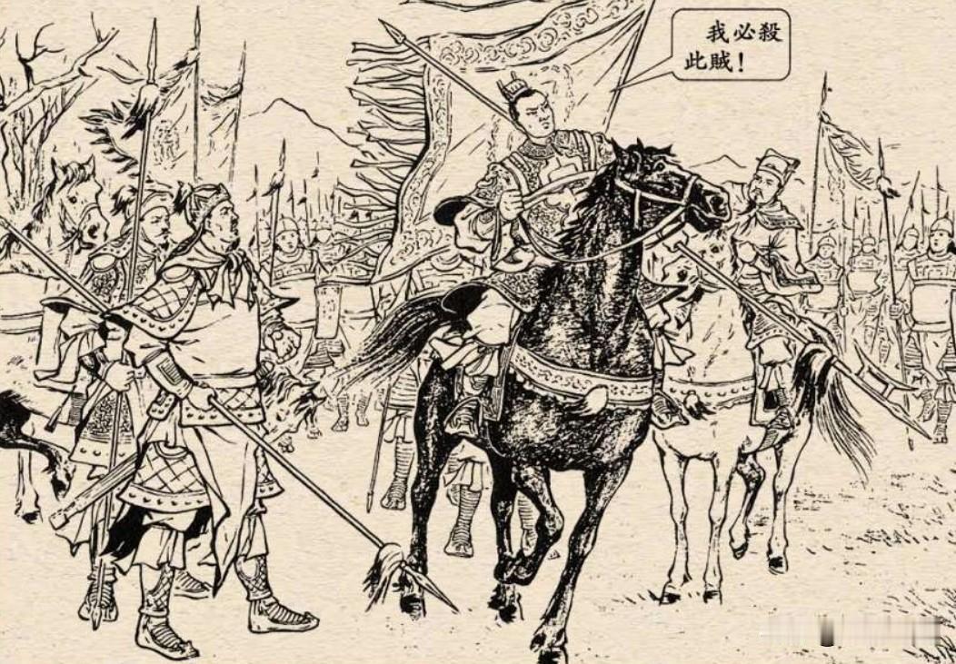 图中吕布很生气，似乎后果很严重。旁边的陈宫、张辽、高顺都在，好像在跟他汇报什么。