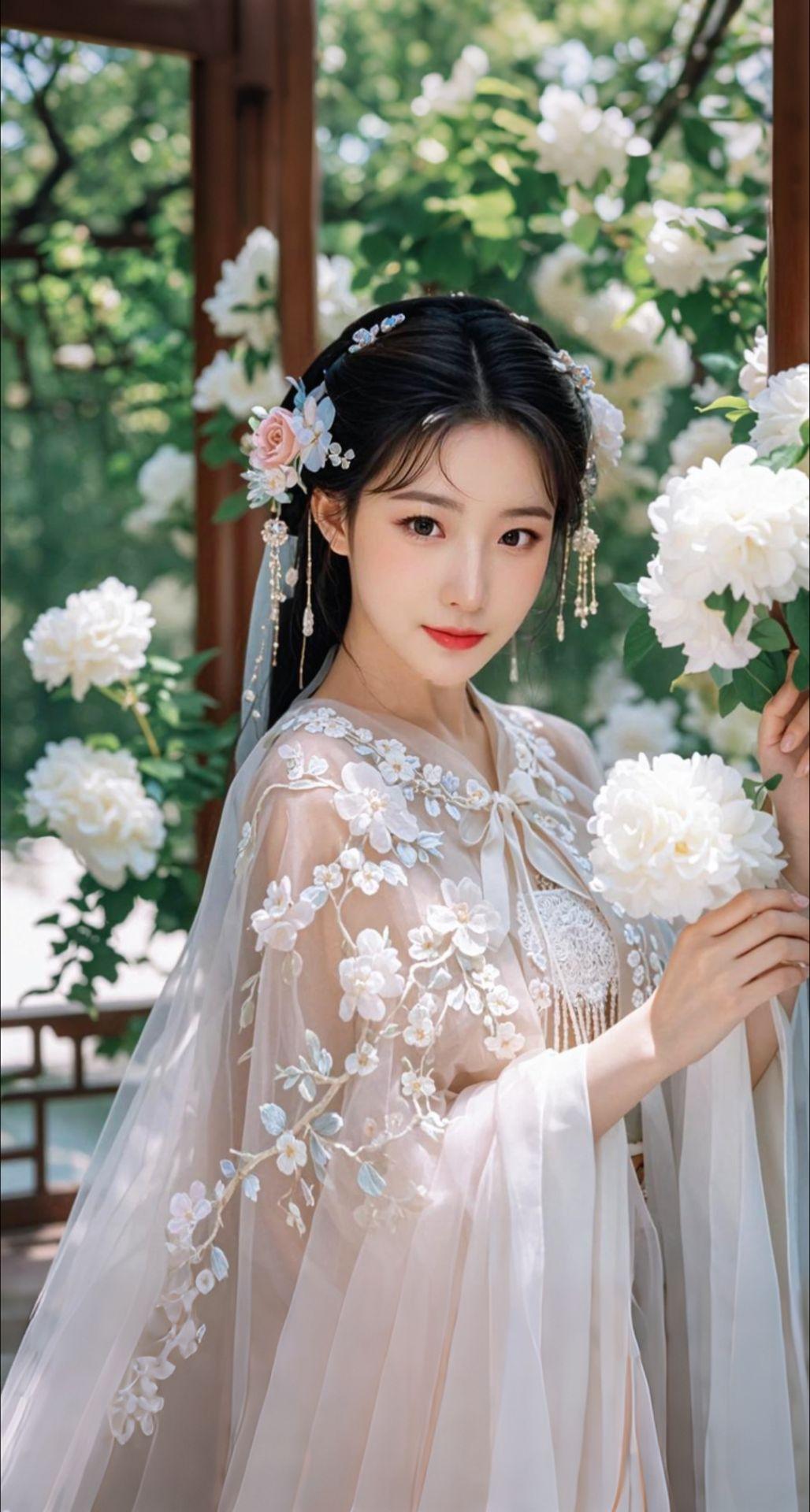 AI扩图 AI捻花淑女