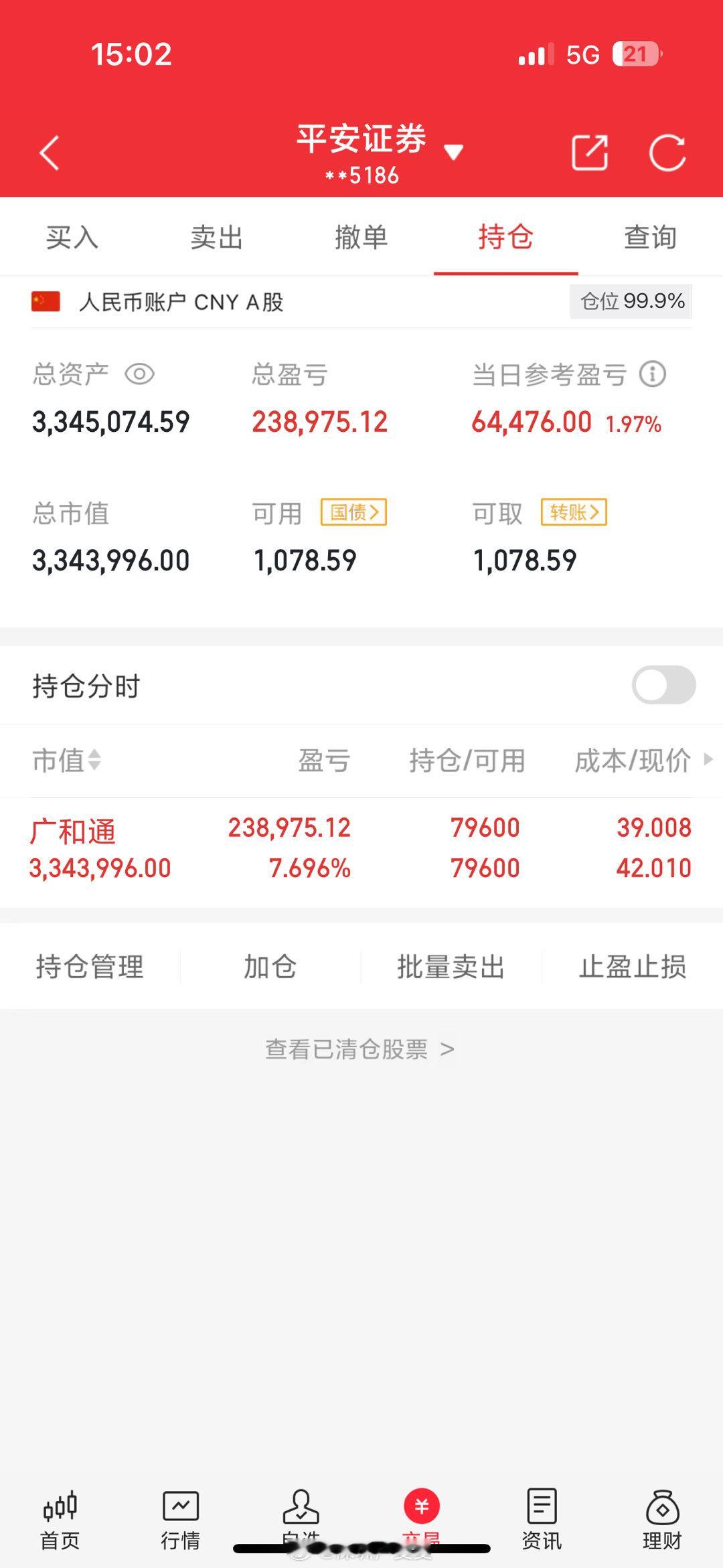 50万本金，目标一年做到500万，一年翻10倍（第67天）今日继续持*:   广