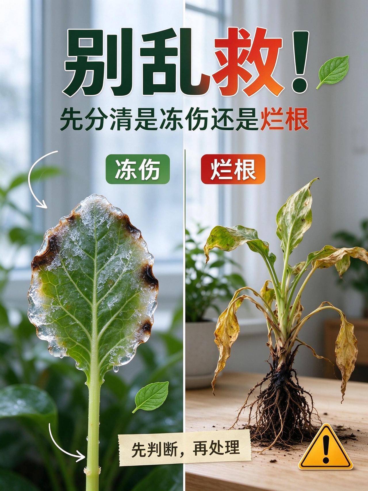 降温之后植物叶子发软发黑，很多人第一反应是烂根，直接脱盆修根。但如果其实是冻伤，