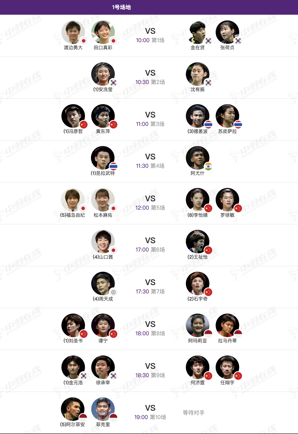 2026年羽毛球亚锦赛 4月11日各单项半决赛赛程，上半场10点开赛，下半场17