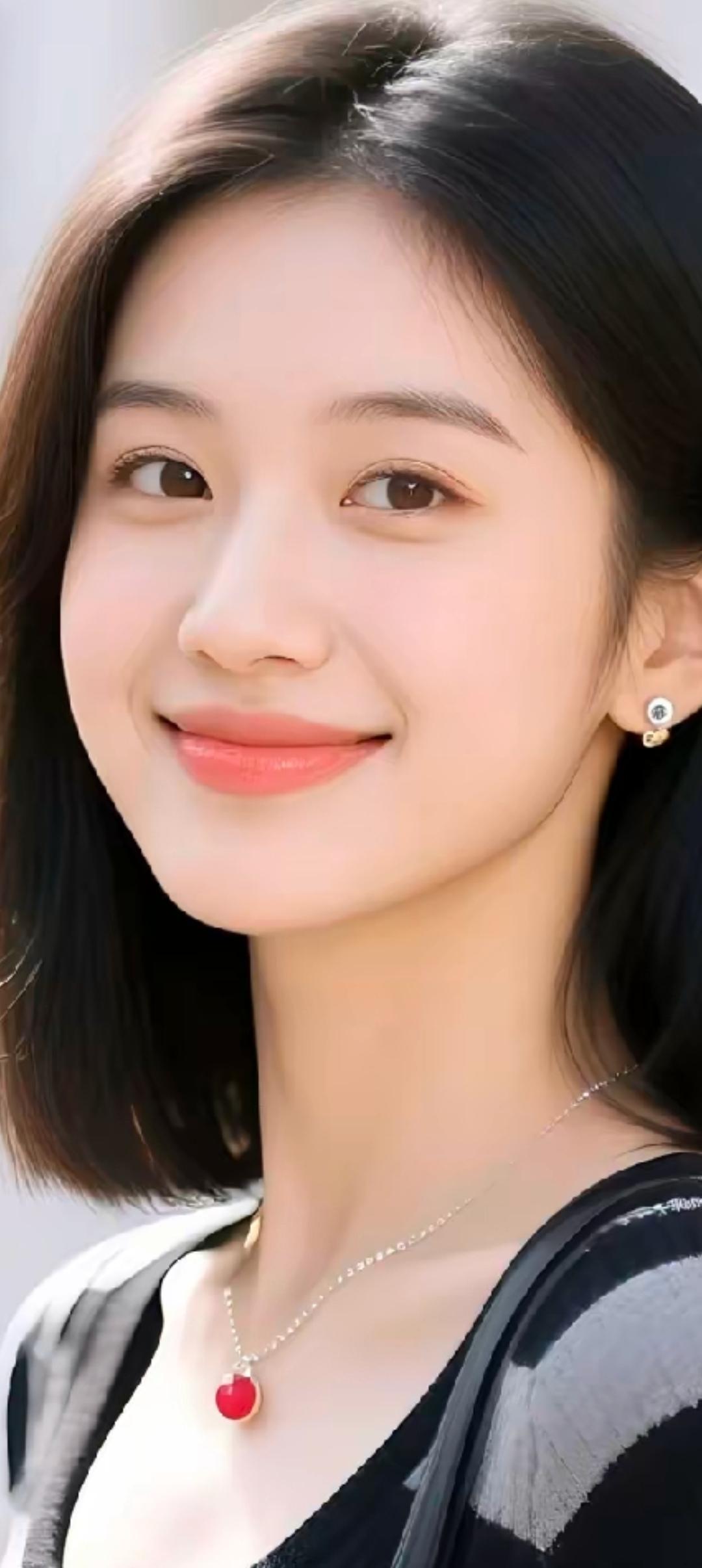 温柔微笑，甜美动人，红唇项链，闪耀迷人。