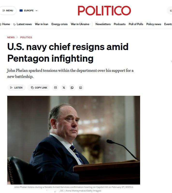 美国军队中还有另一场丑闻。海军部长约翰·菲兰已辞职。原因是他的上级不认可为纪念唐