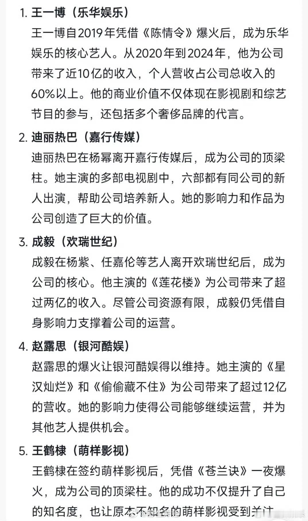 王一博，迪丽热巴，成毅，赵露思，王鹤棣实至名归内娱一人奶一公司的五大菩萨 ​​​