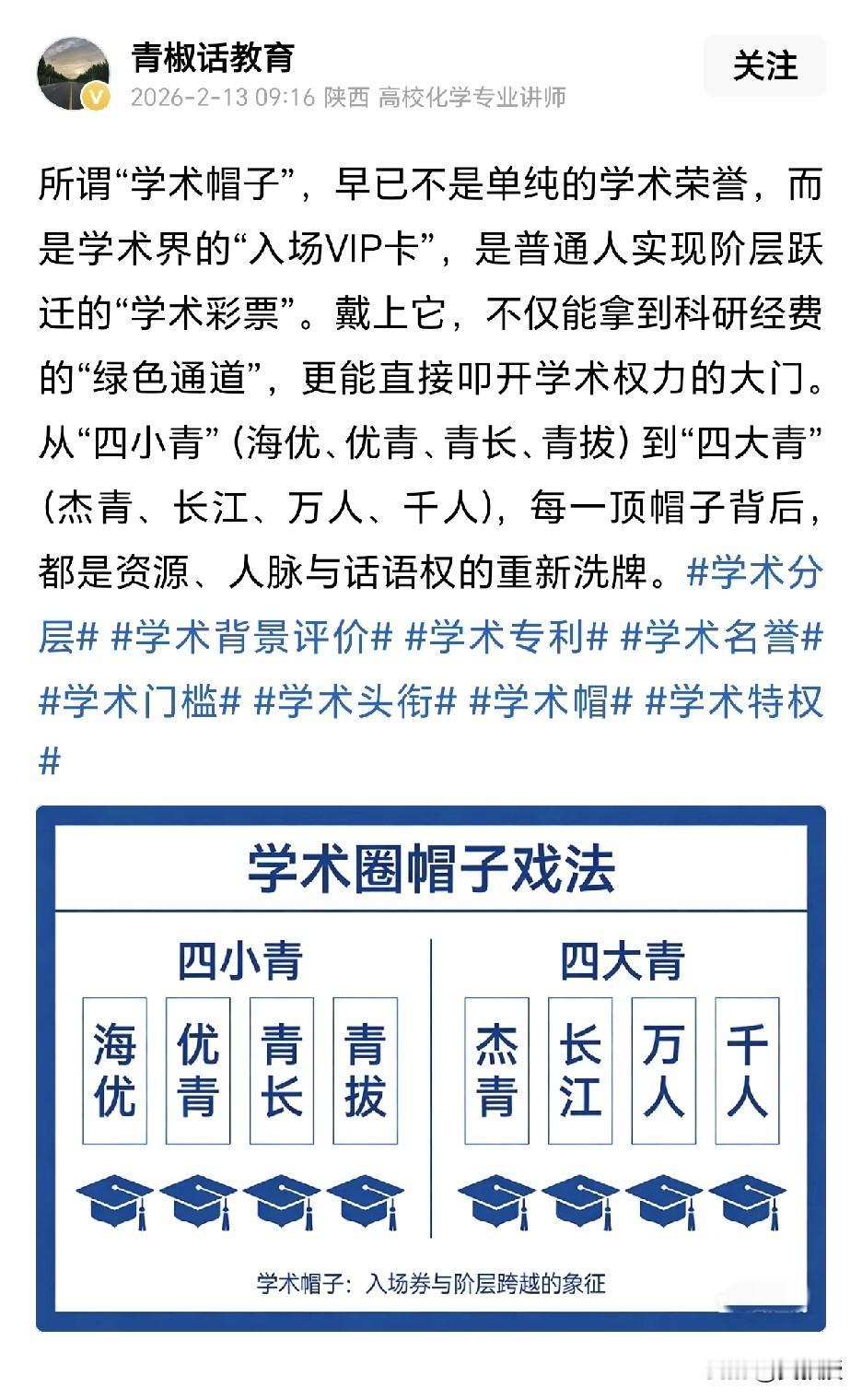 消息不够与时俱进
现在国家级人才
是五大人才工程
帽子是一种责任
意味着你要做更