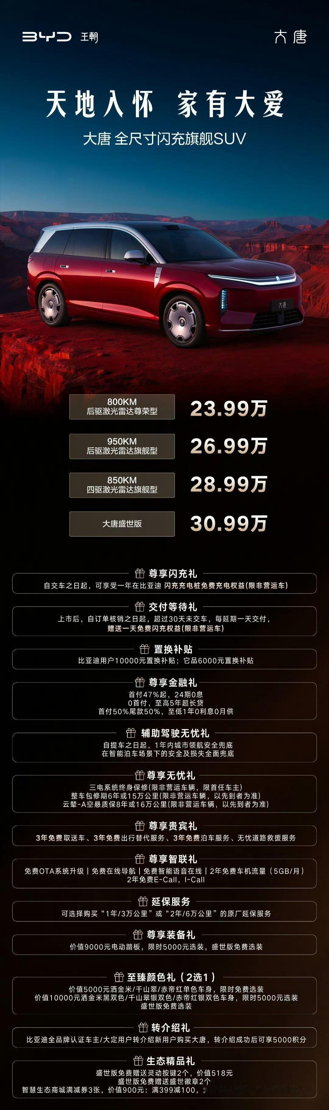 比亚迪大唐正式发布了，起售价23.99万这个价位能买个全尺寸旗舰SUV还是挺香的