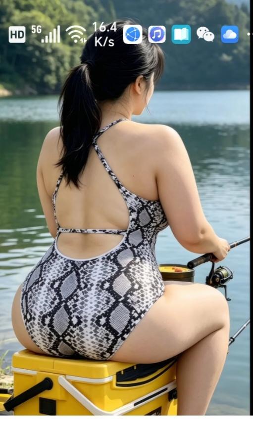 〔欣赏图片〕
图中画面真的美；
美女河边在钓鱼；
男同胞们都在看；
哪有心思去钓