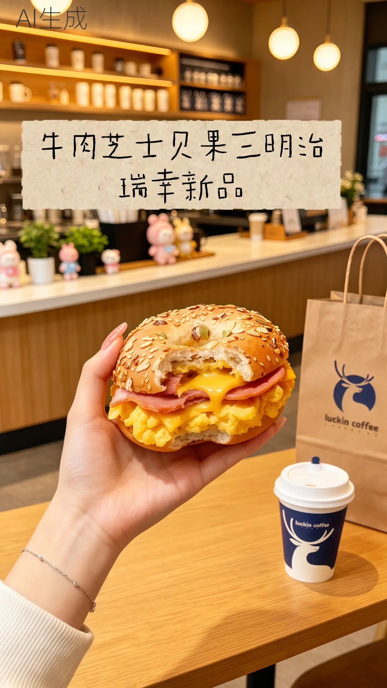 好吃的食物治愈一切 瑞幸新品来了 牛肉芝士贝果三明治