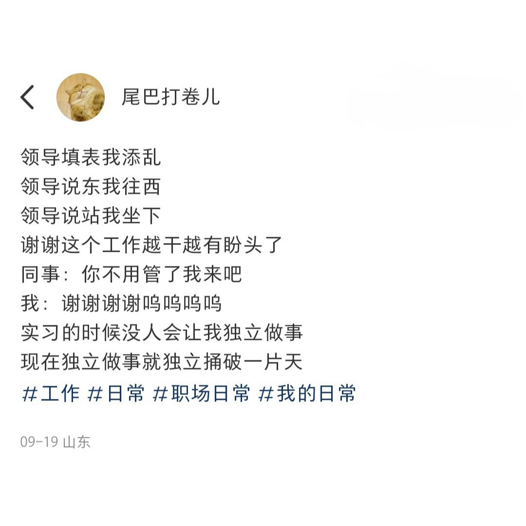 已经在职场上混到可以独立捅娄子的地步了 ​​​