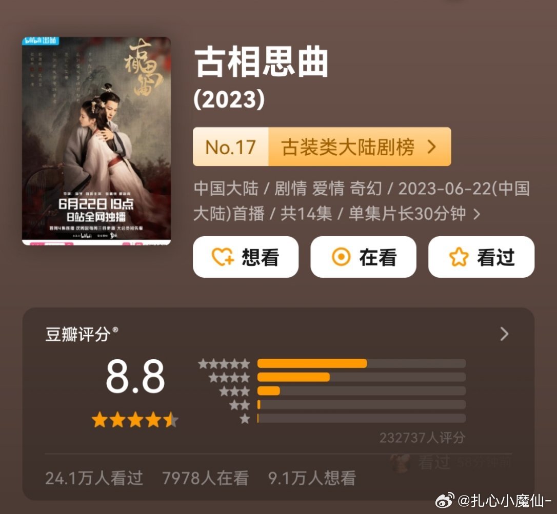 古相思曲，女主张雅钦走出来了，男主郭迦南查无此人，这是一点红利都没吃到吗？ ​​