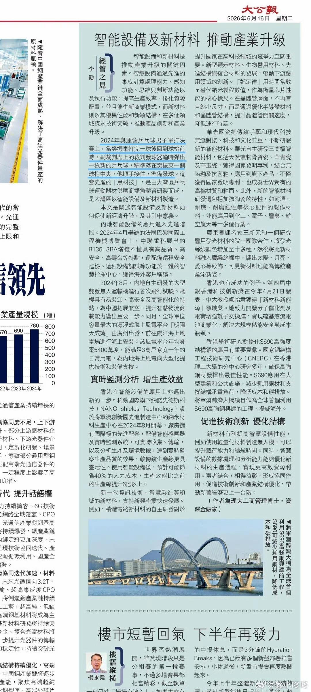 最近看到媒体的经济版报道乒乓球领域高科技产业新突破的文章，作者都喜欢提到@樊振东
