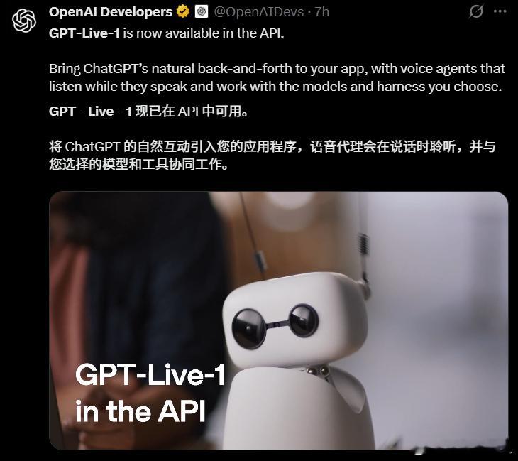 GPT-Live-1那个实时聊天已经提供api了。就是你可以基于这个开发应用，比