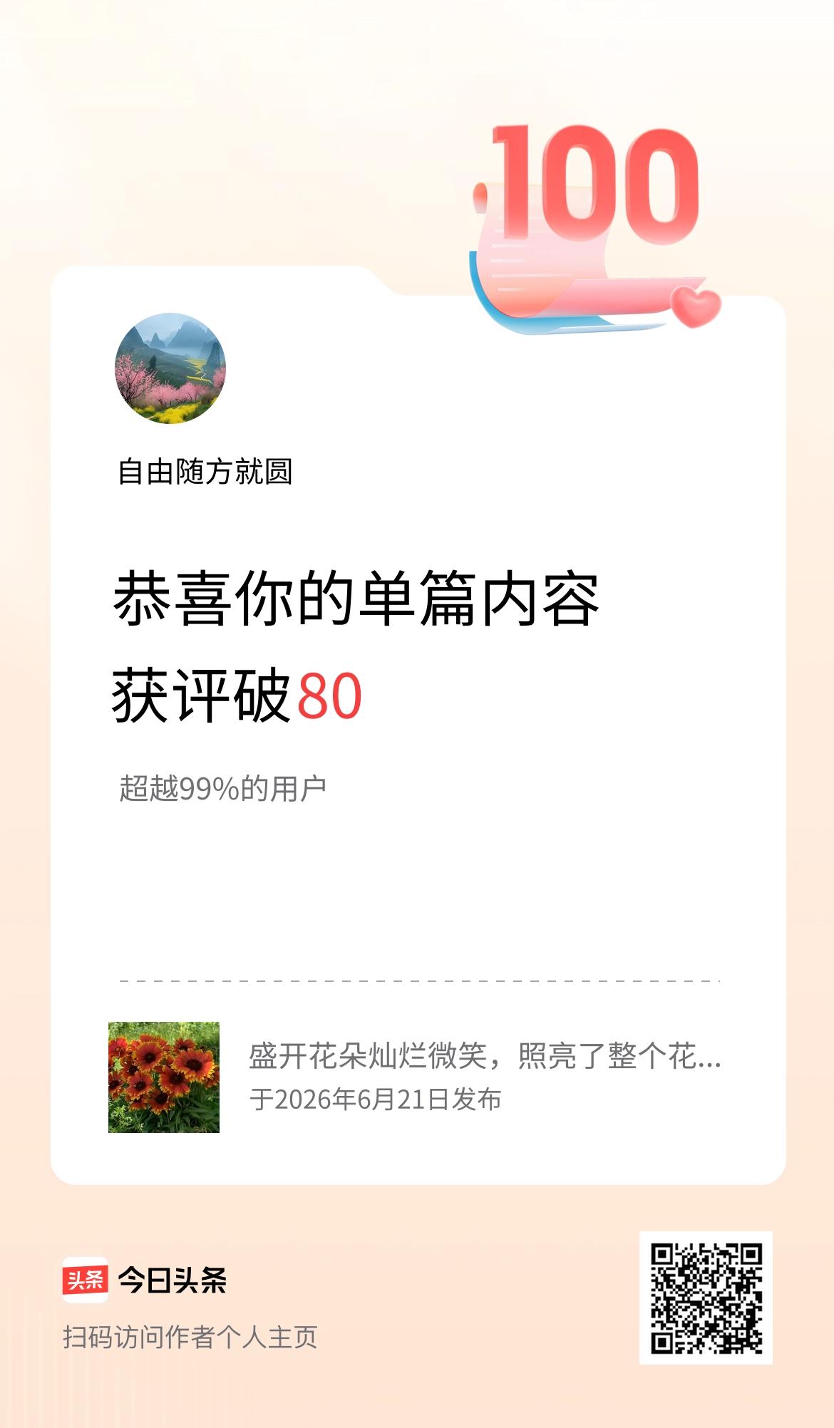 单篇内容获评论量破80啦！