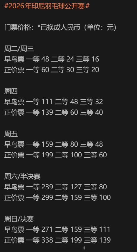 印尼赛应该是最便宜的1000赛门票价格了最低才16元一杯奶茶钱1000赛门票价格