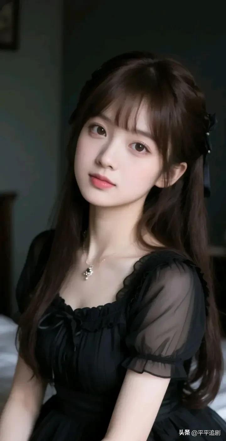 黑纱轻笼，蝴蝶结缀在发间，像从旧时光里走出来的少女，温柔又带着一丝神秘。
黑裙蝴