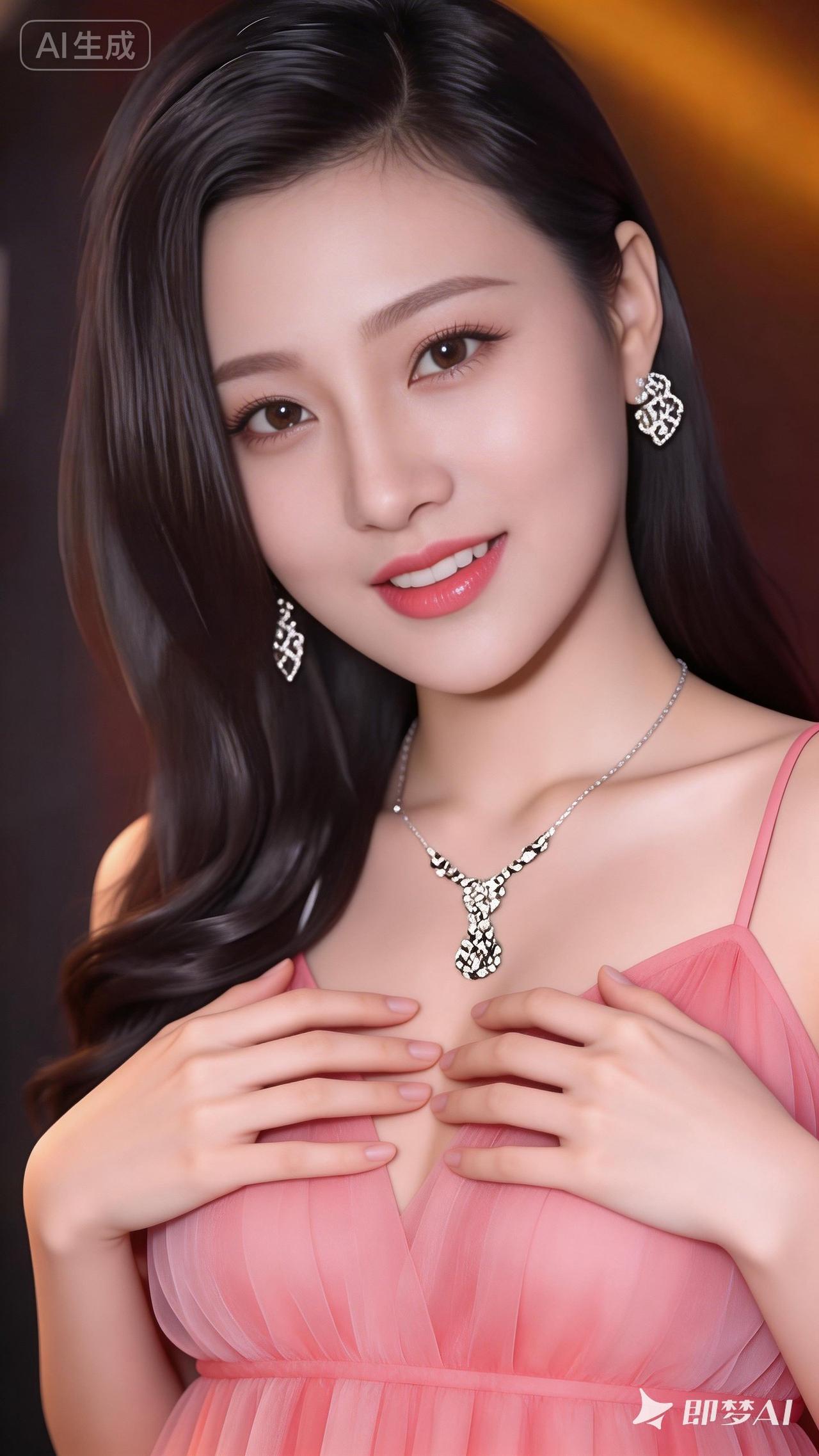 优雅粉色礼服，闪耀珠宝配饰，尽显迷人魅力！💃✨