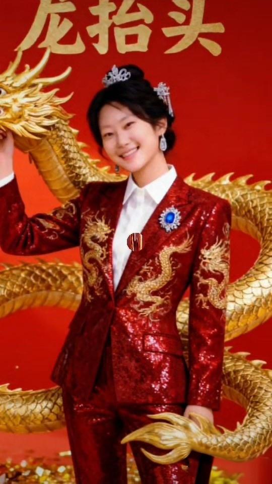 传统与时尚的完美结合，红衣美人与金龙共舞，喜气洋洋！