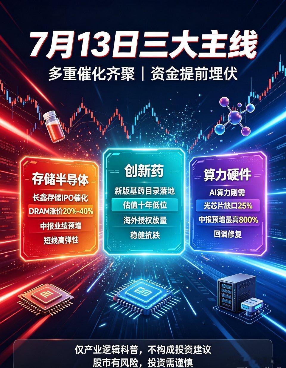 7月13日三大主线板块行情深度梳理｜多重催化齐聚，资金提前埋伏市场当下核心大环境