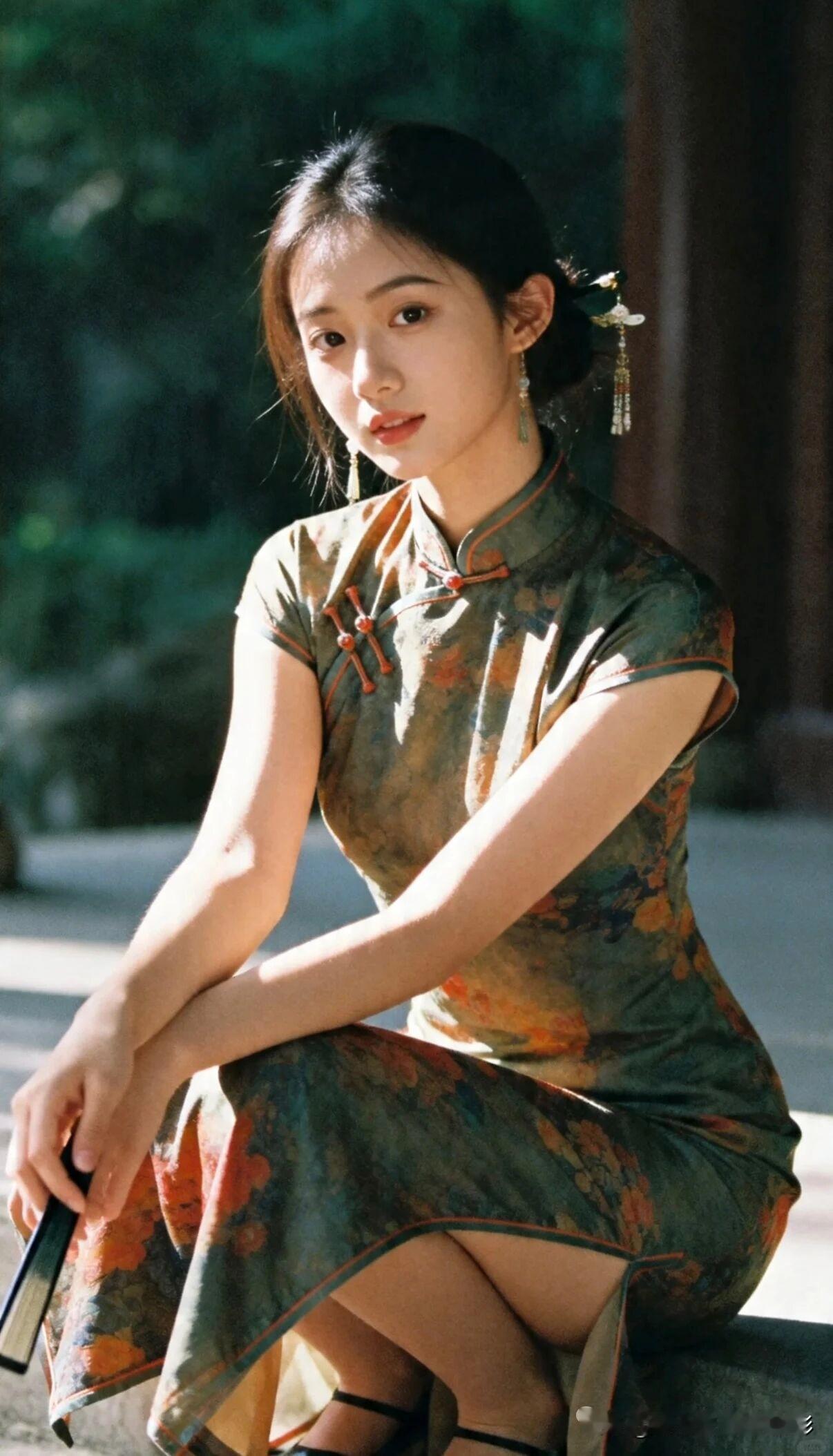 “花间美人坐，青丝拂绿衣”，这画面太美啦。就像诗里写的“芳蹊锦树暖风柔，绛蕊繁英