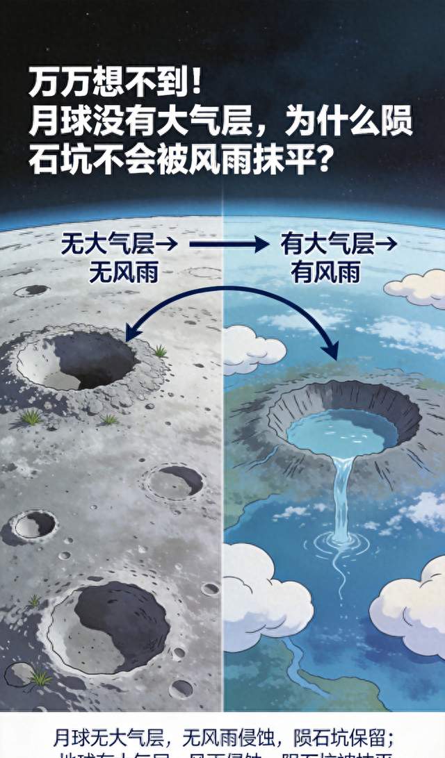 万万想不到！月球没有大气层，为什么陨石坑不会被风雨抹平？