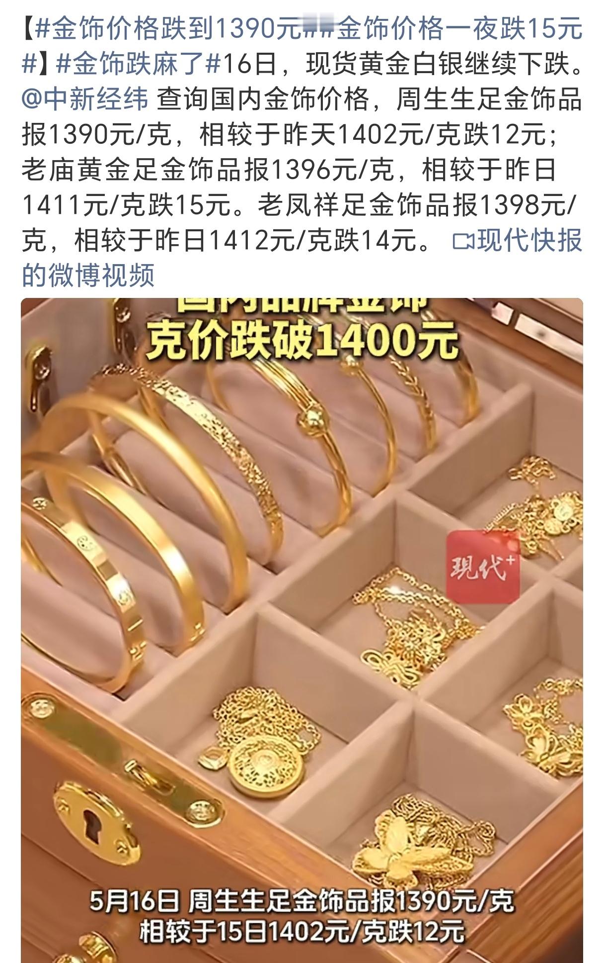 金饰价格一夜跌15元信不信标题党会这样写，跌15元叫暴跌，涨50元叫小涨反正我早