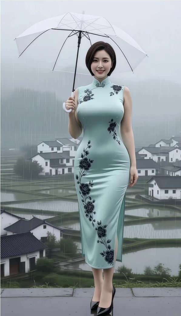 细雨润青山，  
轻风拂柳烟。  
沾衣不觉冷，  
清爽一瞬间