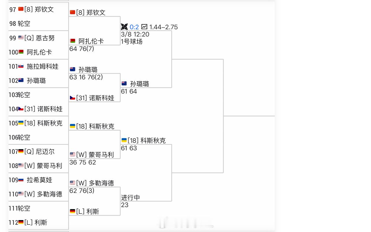 🇨🇳郑钦文所在的这个1/8区的小种子诺斯科娃被孙璐璐淘汰了，孙璐璐静候🇨?