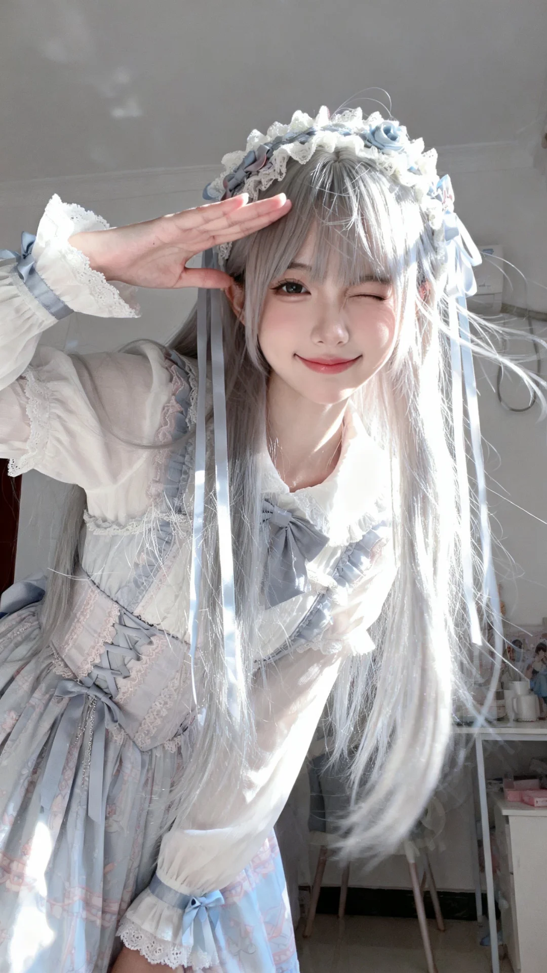 一位长发及腰、模样似洋娃娃般可爱的女生。构图随意却尽显生活中的绚丽日常...