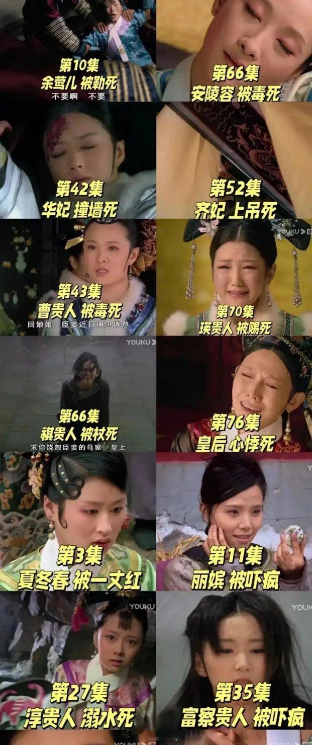 盘点《甄嬛传》各小主死亡原因～毒死的，撞墙的，赐死的，肋死的，上吊的，吓疯的，溺
