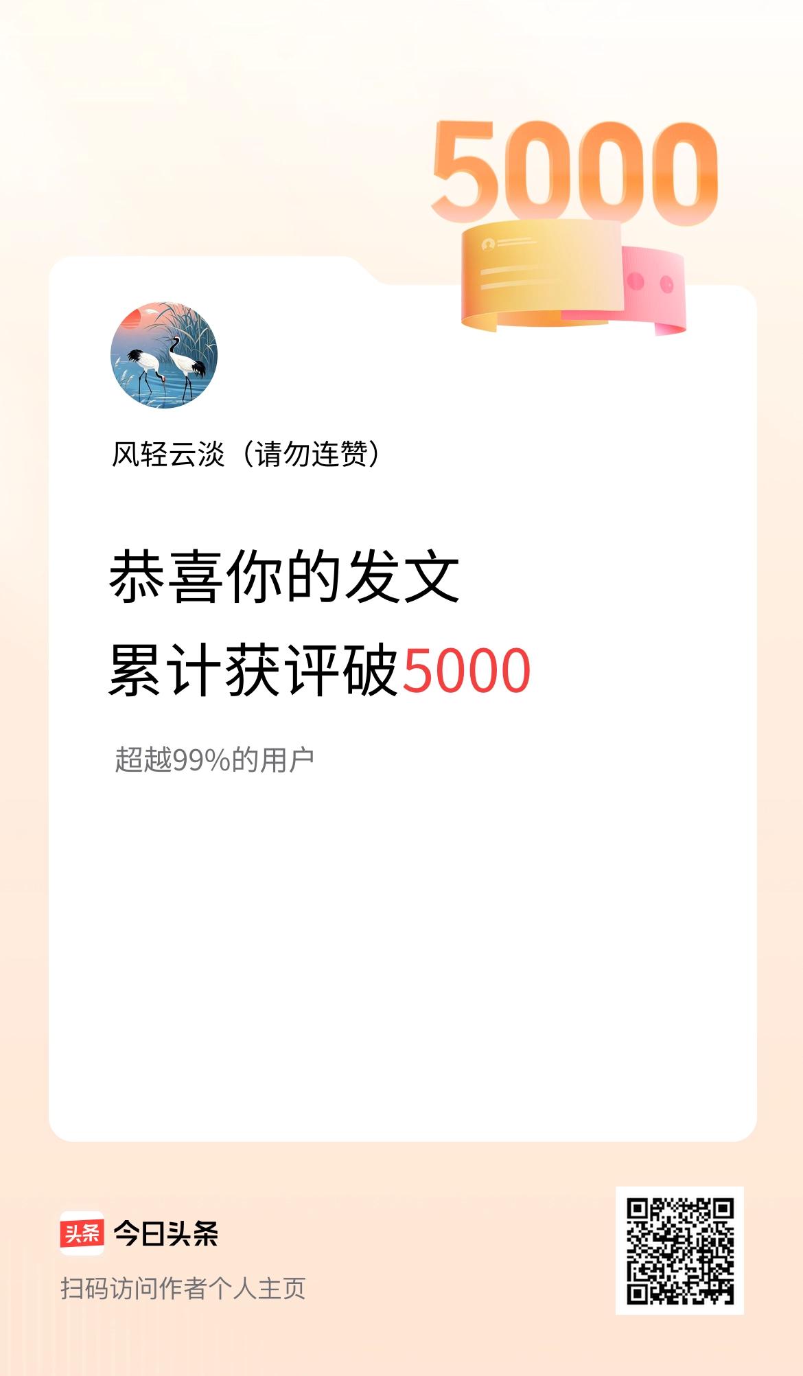 我在头条累计获评论量破5000啦！