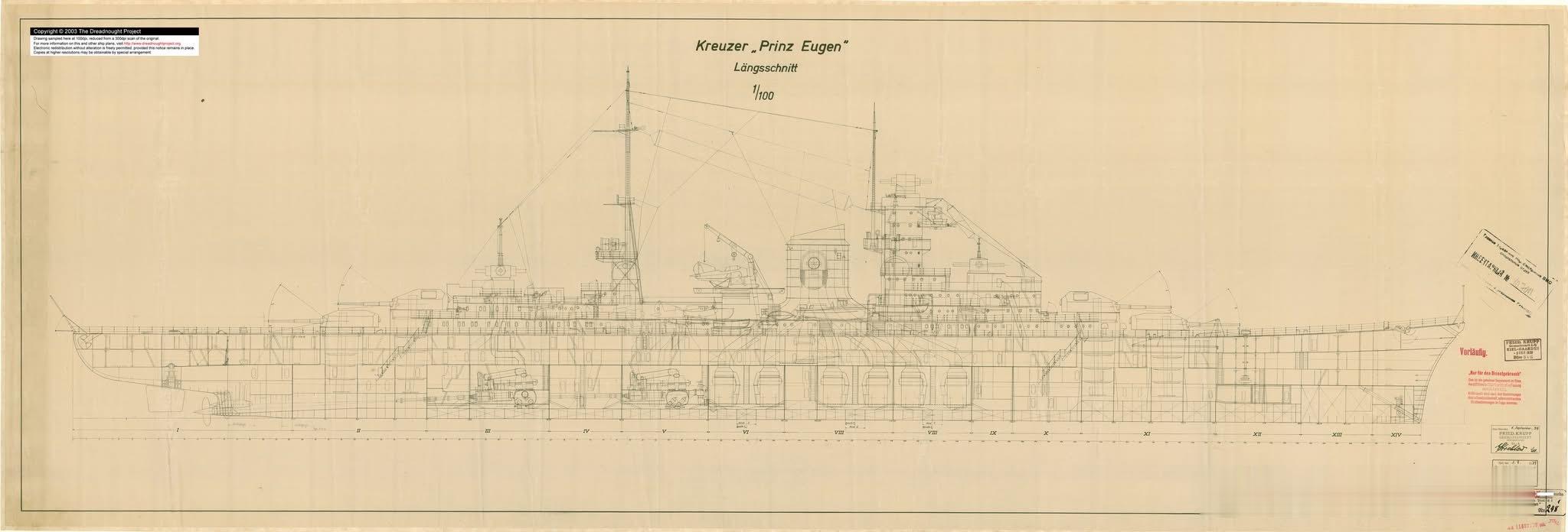 德三海军欧根亲王号重巡洋舰原厂线图 
