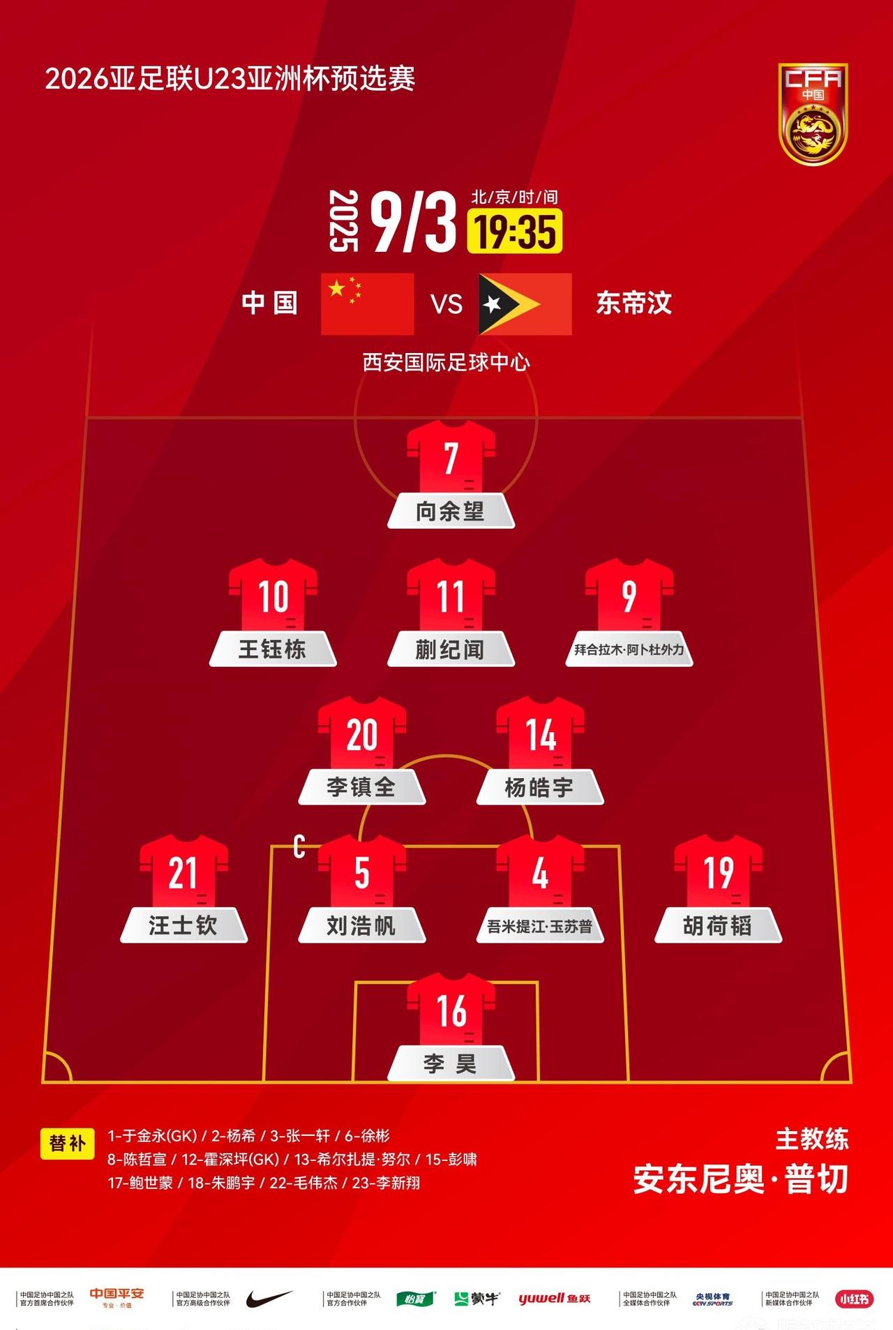 U23亚洲杯预选赛，国足U23对阵东帝汶U23，比赛进行35多分钟了，国足U23