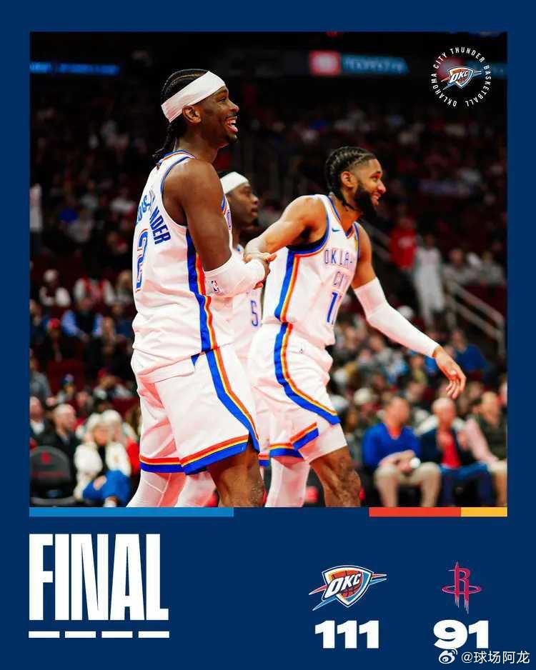 NBA常规赛继续进行，休斯敦火箭队（23胜15负）又遭败仗。亚历山大得到20分，