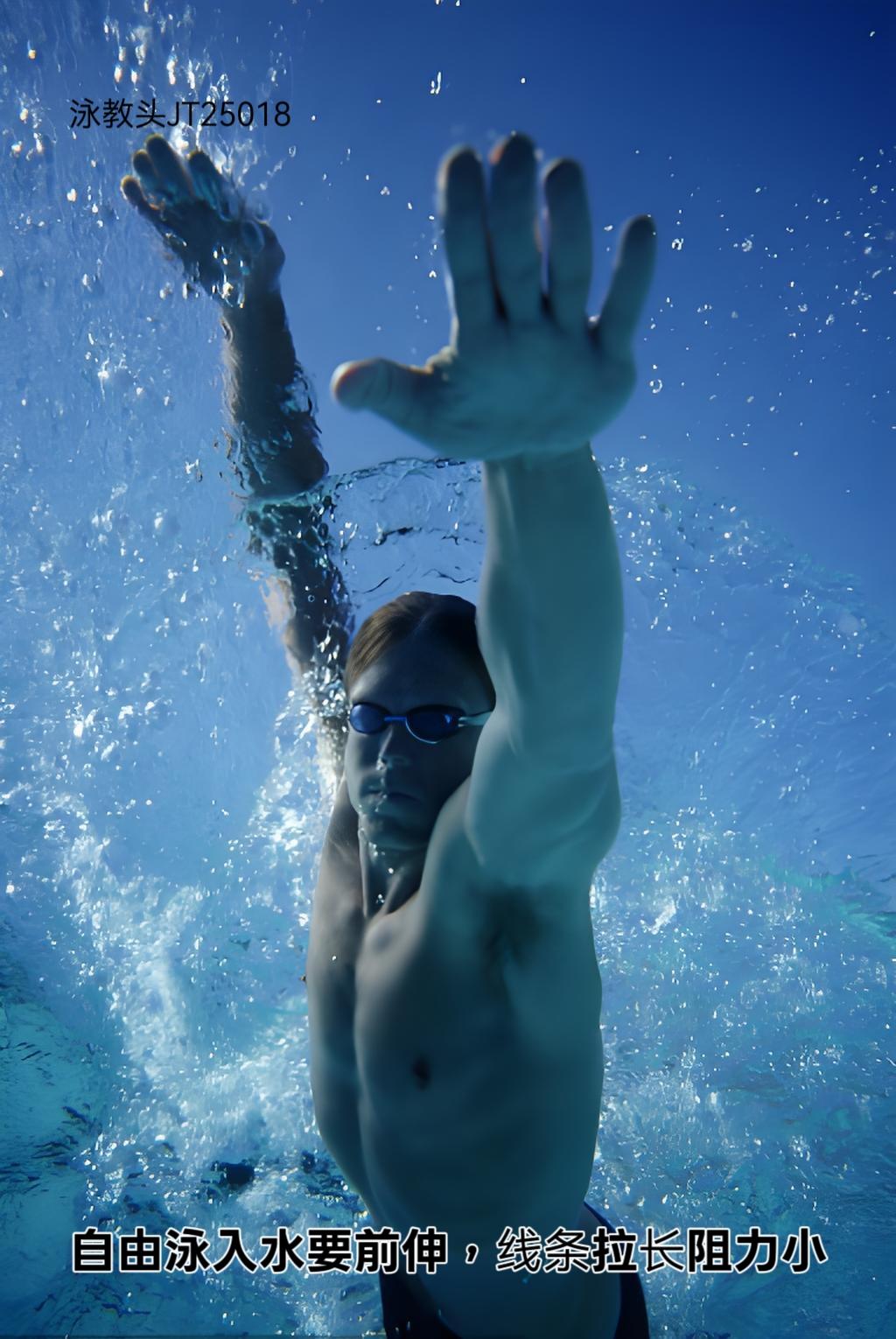 泳教头 | 泳讲堂：自由泳入水要前伸，线条拉长阻力小
很多泳友游自由泳时总觉得费
