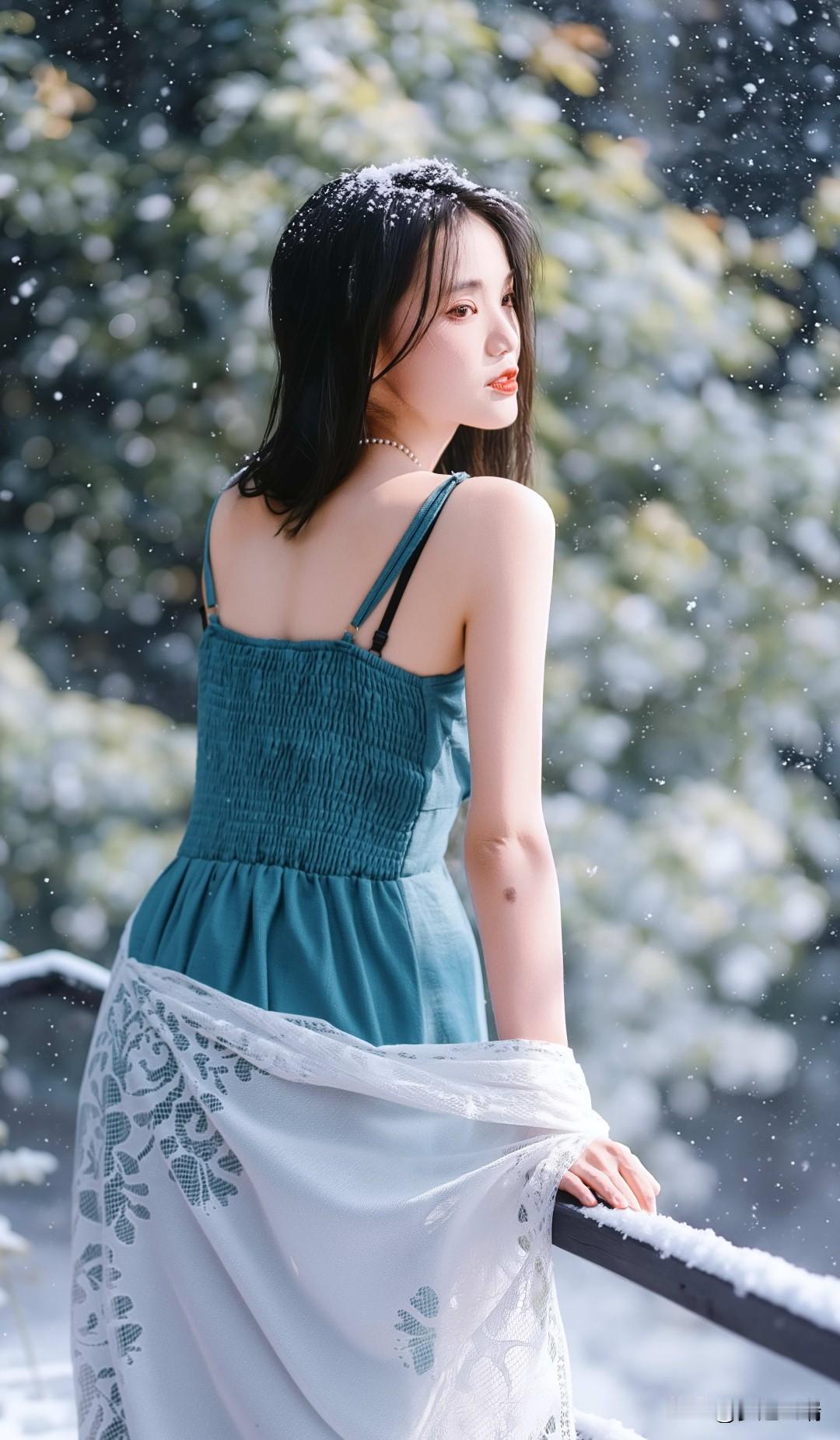 冬日雪景中的唯美少女，雪中漫步，宛如仙境。