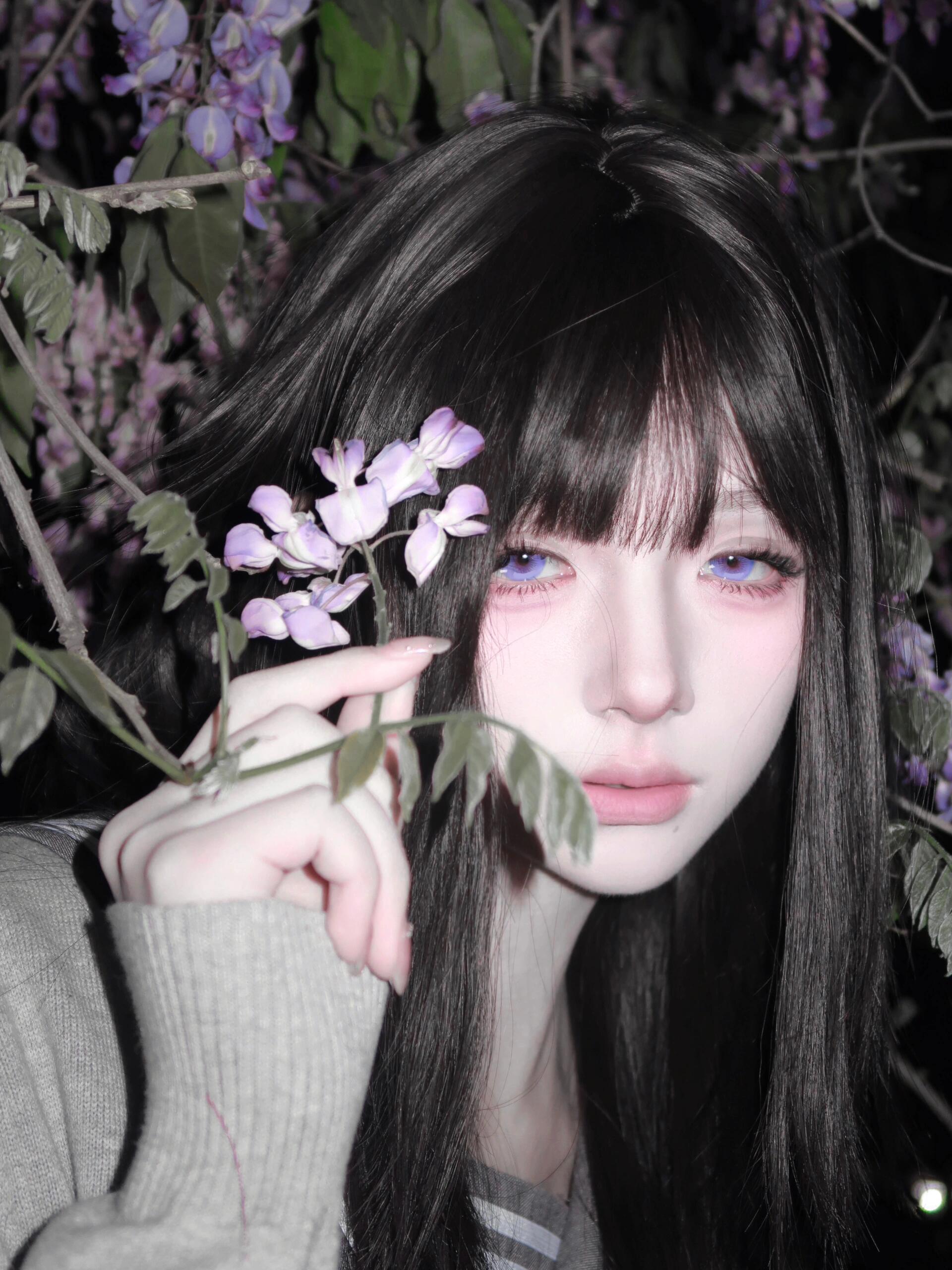 紫色系女头｜女生头像｜贪恋你发间垂落的薄紫 