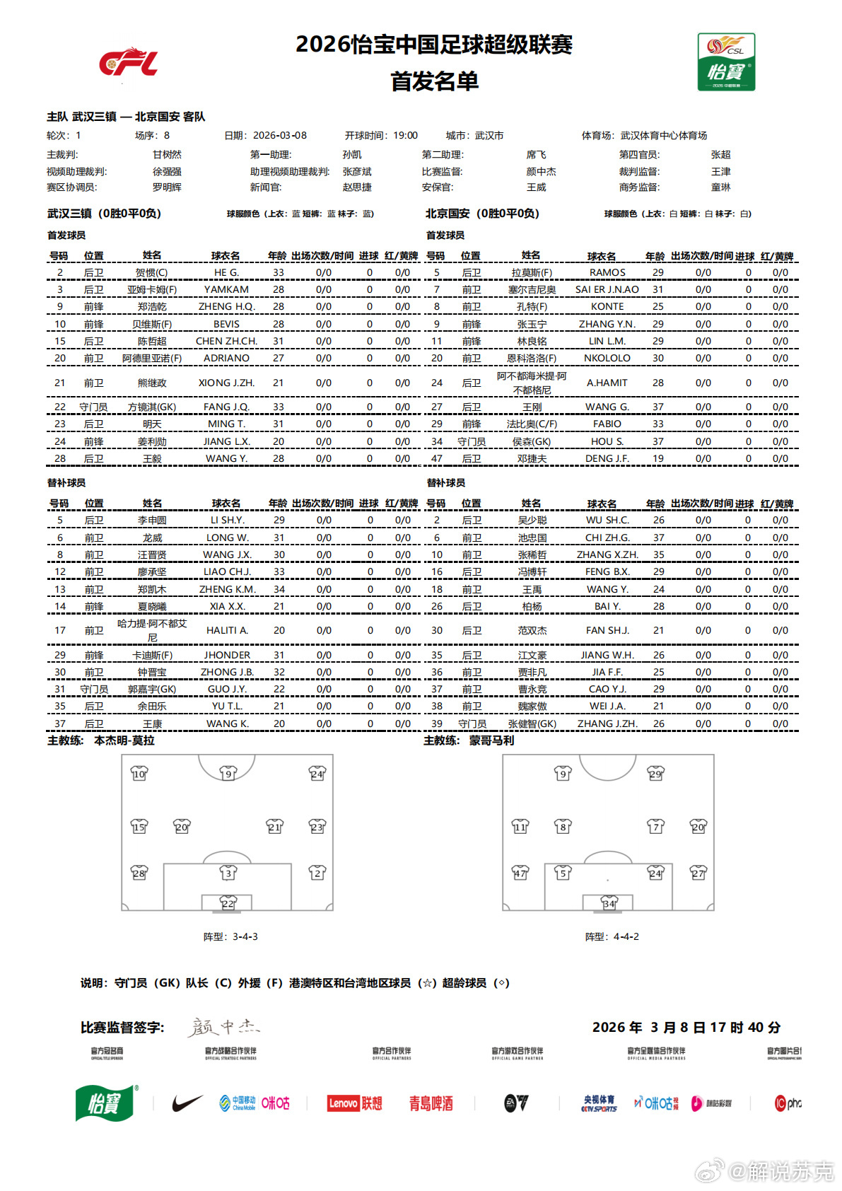 正在咪咕二台，直播武汉三镇vs北京国安，付费场，有空来看。方镜淇、明天，首发！！