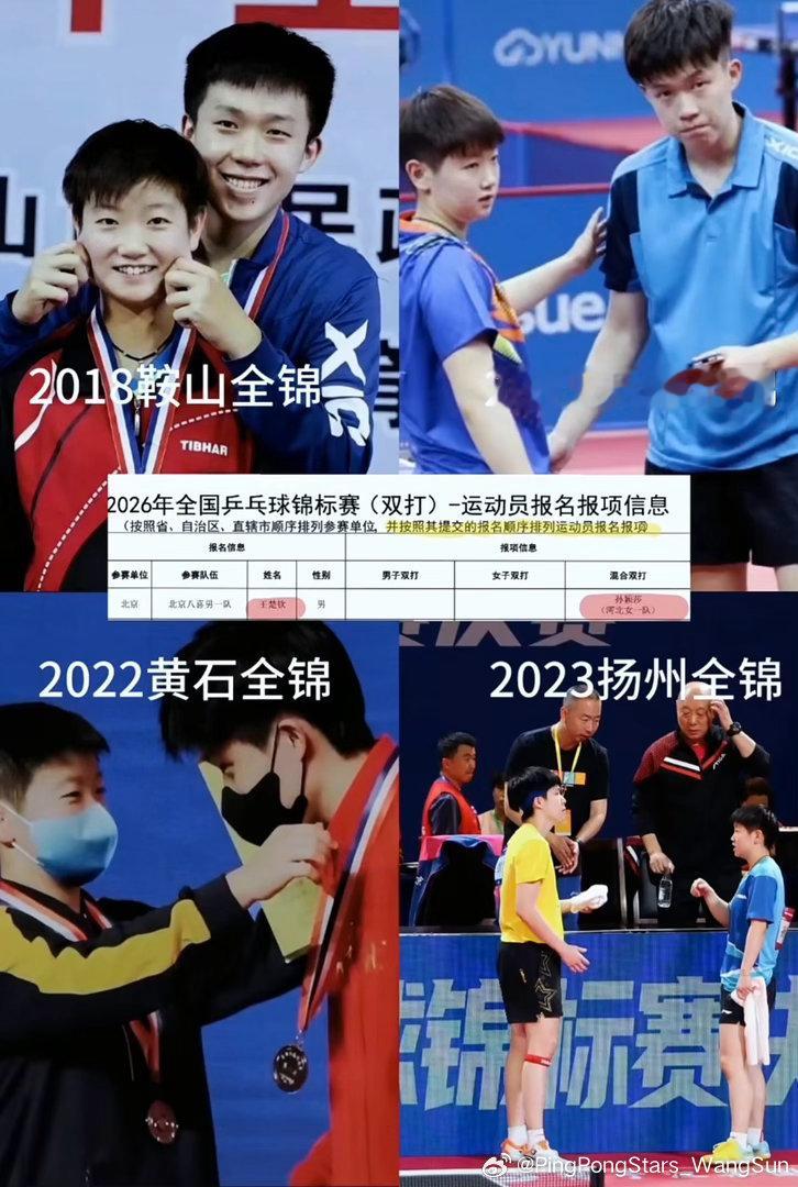 全国122队 哥姐是第一个报的王楚钦孙颖莎