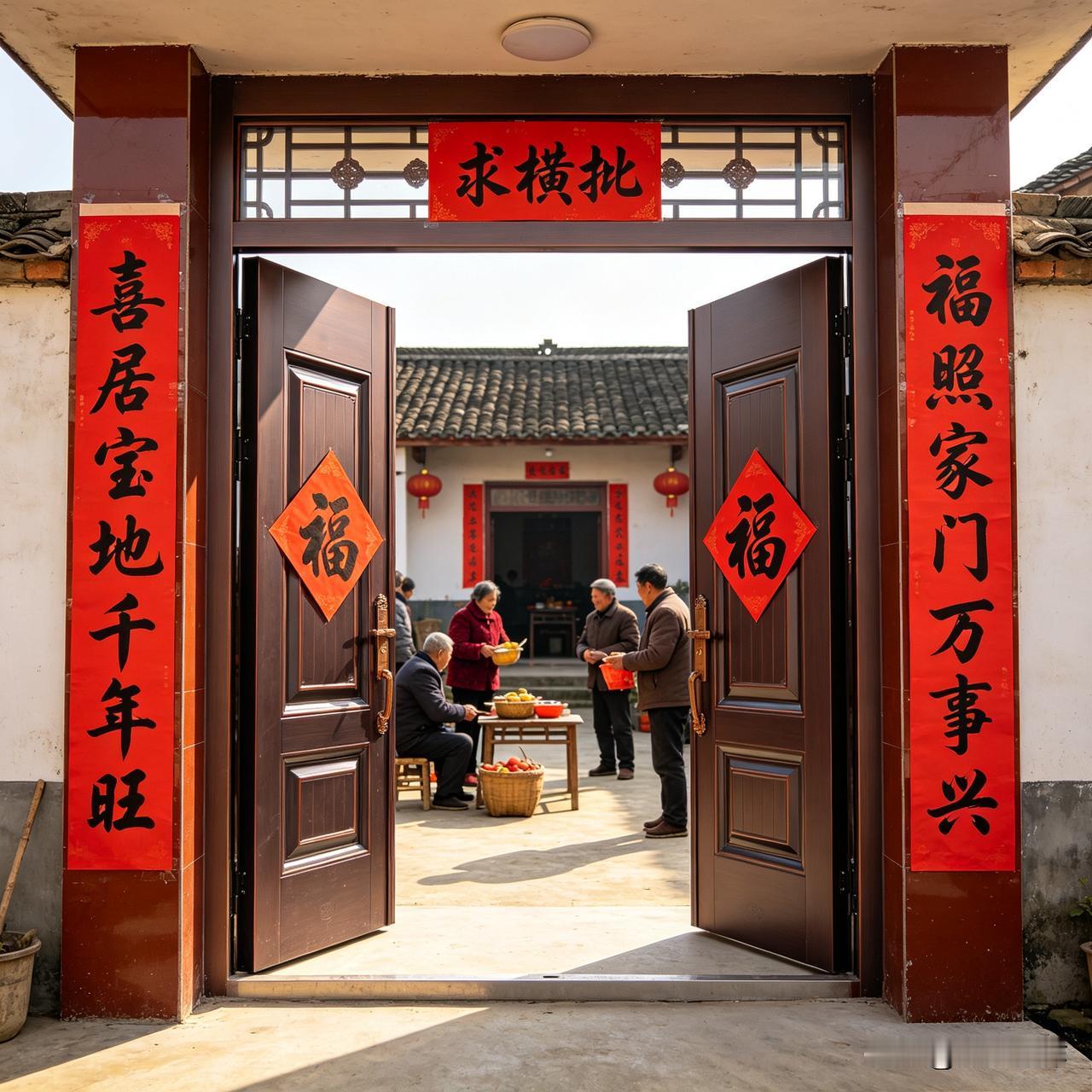 上联、下联均已出，诚邀各位赐横幅——
上联“喜居宝地千年旺”、下联“福照家门万事