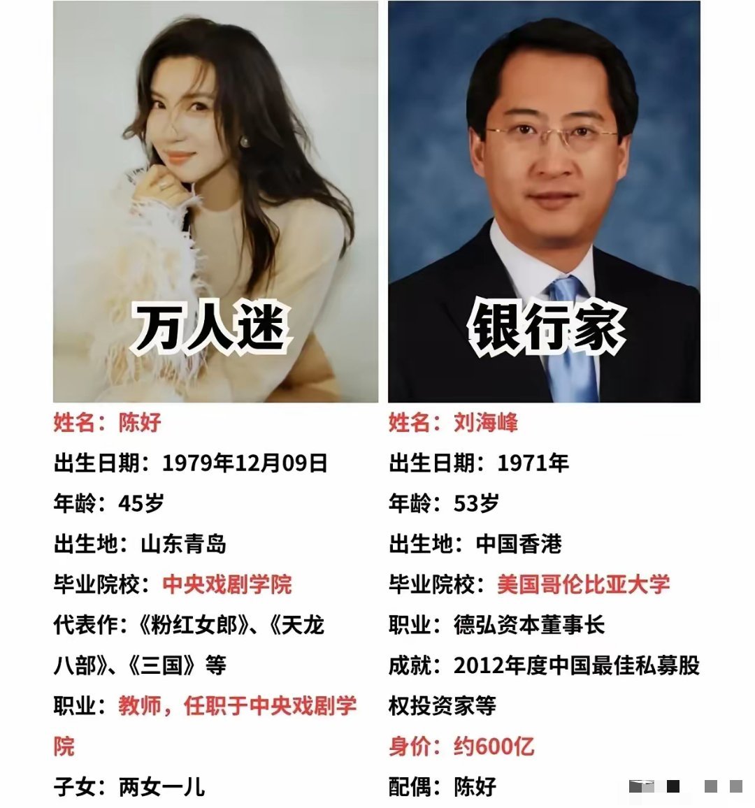 一直以为陈好嫁的是一个普通人，没想到陈好老公刘海峰身价已经高达600亿，这不是妥