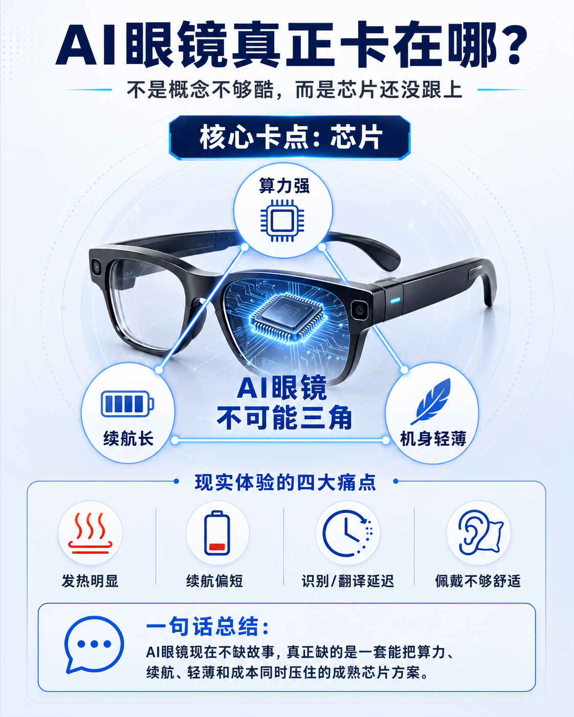 AI眼镜现在很火，但真正的问题不是概念不够酷，而是芯片还没跟上。眼睛不能替代手机