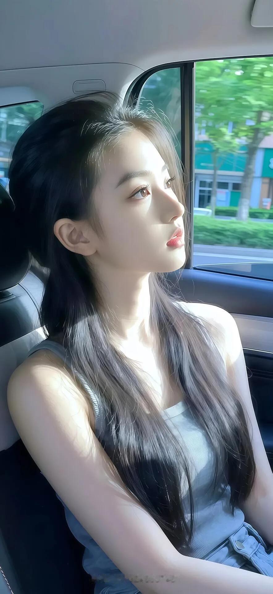 阳光洒进车窗，少女心事满满🌞✨