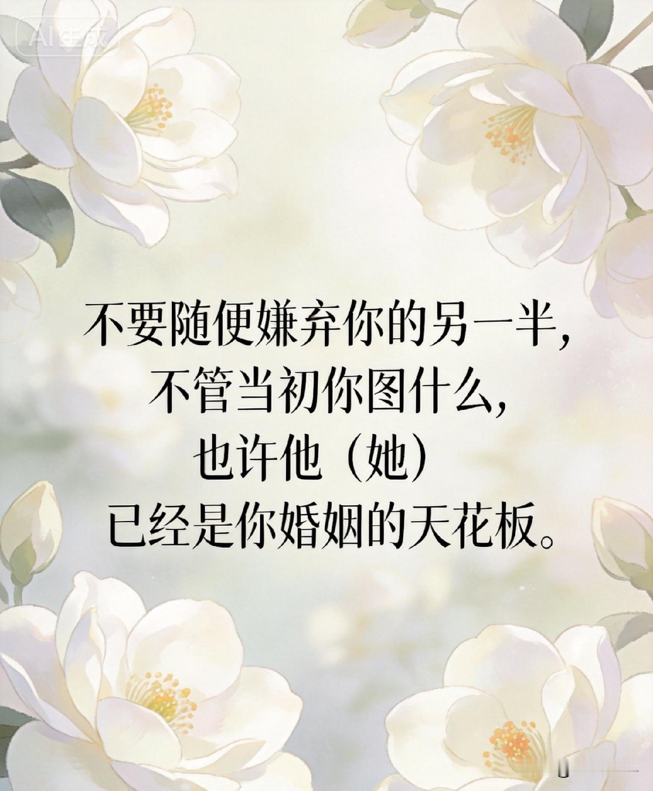 不要随便嫌弃你的另一半，不管当初你图什么，也许他（她）已经是你婚姻的天花板。
