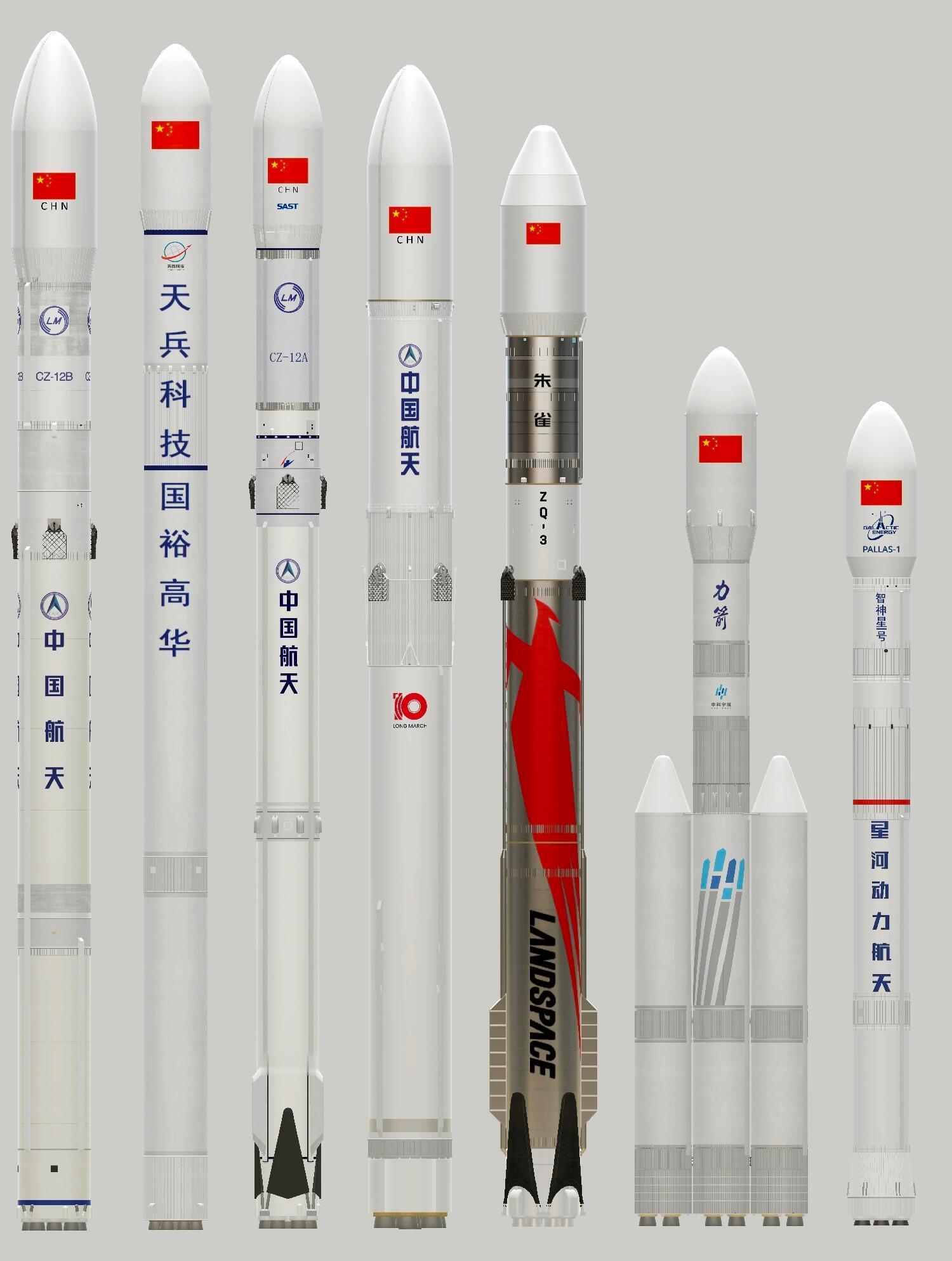 我国目前在研的/现役商业火箭型号大小对比— —长征十二号乙，天龙三号、长征十二号